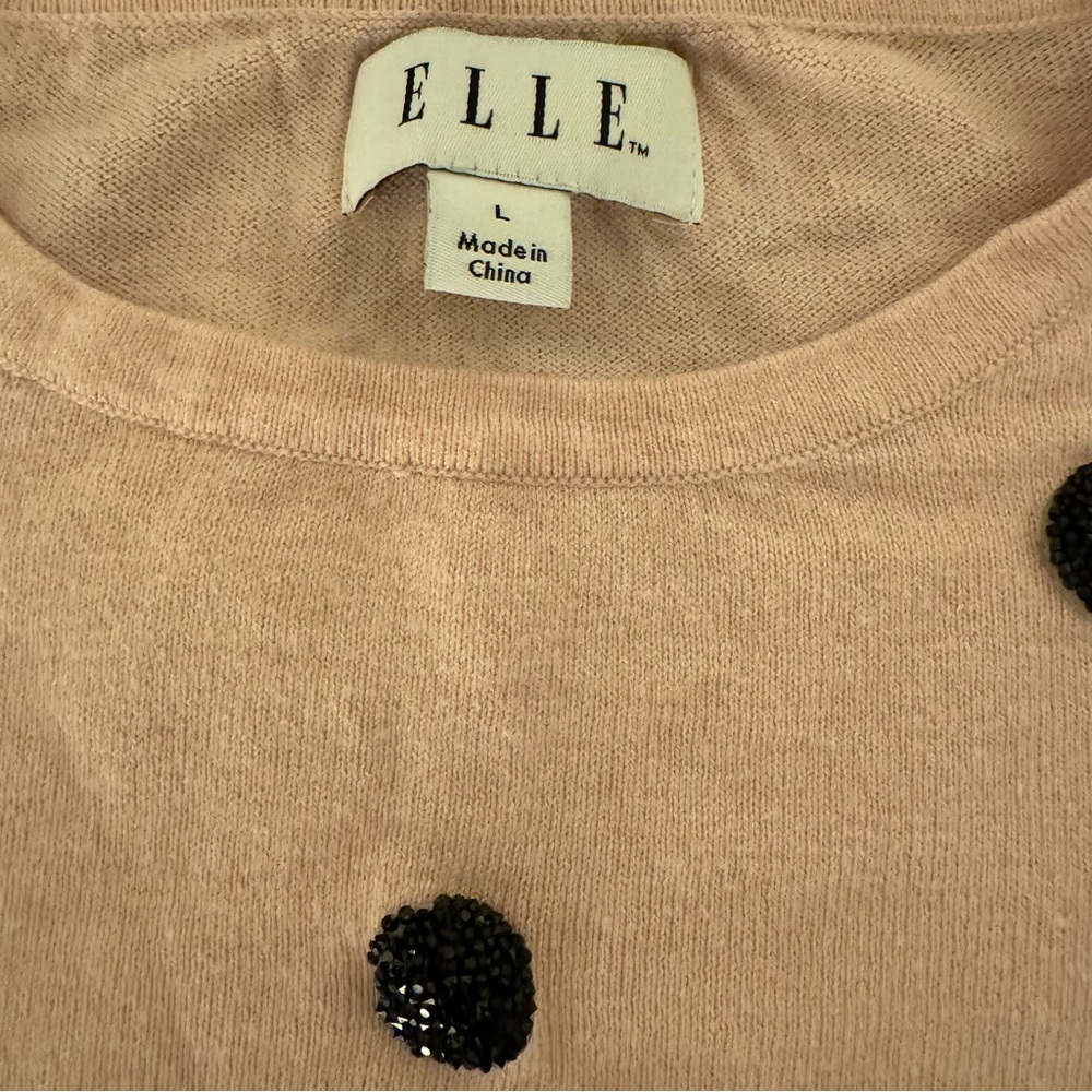 Elle Pink & Black Sparkly Polka Dot Sweater Size Large - Picture 4 of 8
